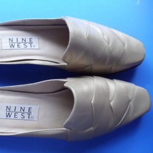 Nine West sz 8.5 GOLD Woven LEATHER Slides VG condition